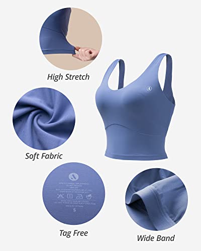 Image of AKASO Womens Longline Sports Bra Tank Top Padded Workout Running Yoga Blue