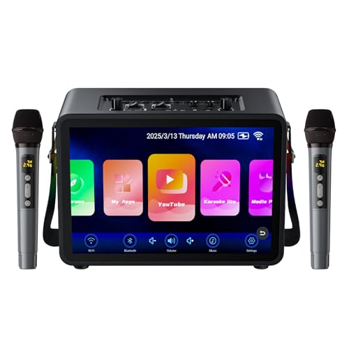 Karaoke Machine for Adults，Built-in 14.0' Touch Screen,with Lyrics Display, Karaoke System with 400W Speaker,Portable PA System with 2 Wireless Microphones for Home Outdoor Party (1688S)