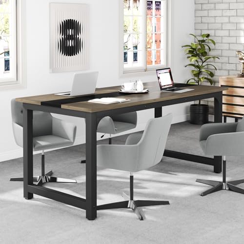 Image of Tribesigns 70.8 inch Executive Desk, Large Office Computer Desk with Thicken Frame, Modern Simple Workstation Business Furniture for Home Office, Vintage Grey /Black