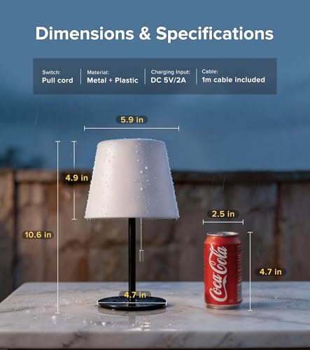 keysays Shower Lamp 5400mAh Cordless Rechargeable Table Lamp for Bathroom - image 7