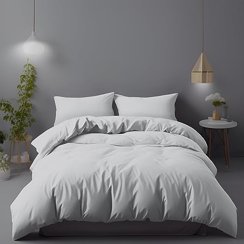 LivinEase Brushed Microfibre King Size Duvet Cover Sets, 100 GSM Silver Kingsize Duvet Cover with 2 Pillowcases (50x75 cm)