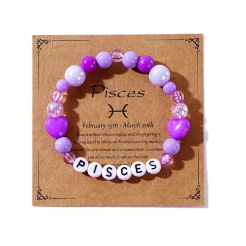 Pingyongchang Cute Zodiac Bracelets for Women Her Luck 12 Constellations Crystal Beads Bracelet Birthday Inspiration Zodiac Gifts Bohemian Horoscope Spiritual Birthday Bracelet-Pisces