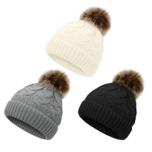 Image of Durio Baby Girl Winter Hat Pom Poms Baby Beanies Infant Winter Hat Warm Newborn Hats for Girls Boys Knit Soft Baby Girl Hats