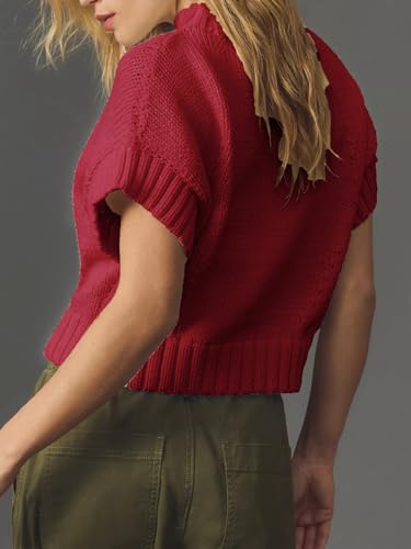 Image of Jenkoon Women's Ultra Soft Fashion Sweater Vest Mock-Neck Extended Shoulder Sweater Vest Cap Sleeve Knit Pullover