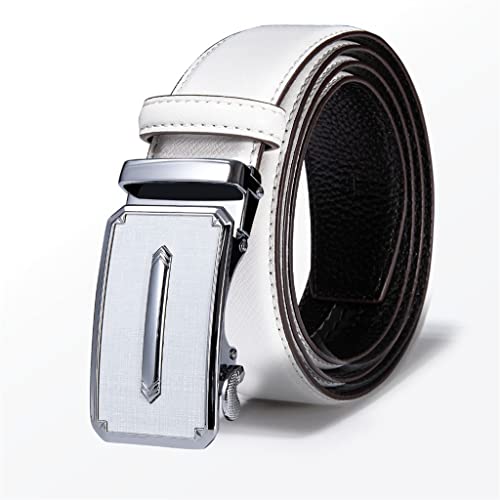 White Men Leather Belt Male Black Automatic Buckle Cowhide Leather Men Belt (Color : A, Size : 130cm) (A 120cm)
