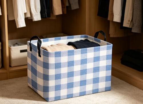 Image of Kids Basket Grid Storage Basket Gift Basket Rectangular Bedroom Decor for Books(Blue grid)