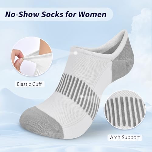Image of No Show Socks Womens Cotton Low Cut Non Slip Ankle Socks Invisible Casual Short Socks Size 6-11(3 pairs-Black+White+Grey)