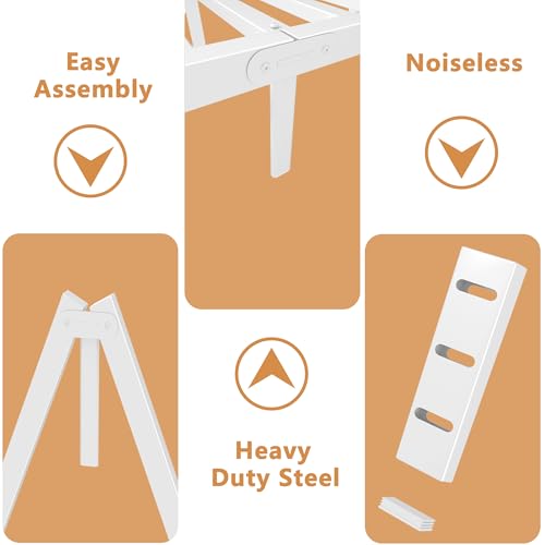 HQU 12 Inch White Full Bed Frame with Metal Baffles, Heavy Duty Steel Platform Full Size Bed Frame, No Box Spring Needed, Storage Space, Reserved Holes, Round Corner Legs, Easy Assembly, Noise Free by HQU - Image 6