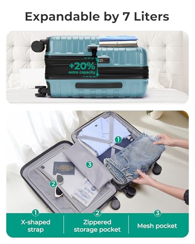 Image of BAGSMART Carry On Luggage 22x14x9 Airline Approved with Spinner Wheels,Lightweight 20 Inch Luggage with TSA Lock,Expandable Hard Shell Carry On Suitcases for Men Women,Teal Blue