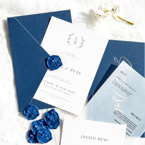 Autocollants de cire bleu saphir pour invitations de mariage chic