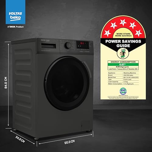 Image of Voltas Beko, A Tata Product 7 Kg 5 Star Inverter Quick wash Fully-Automatic Front Loading Washing Machine (WFL7012B7JVBKA /AXV, Anthracite, In buit Heater /Hygiene steam)