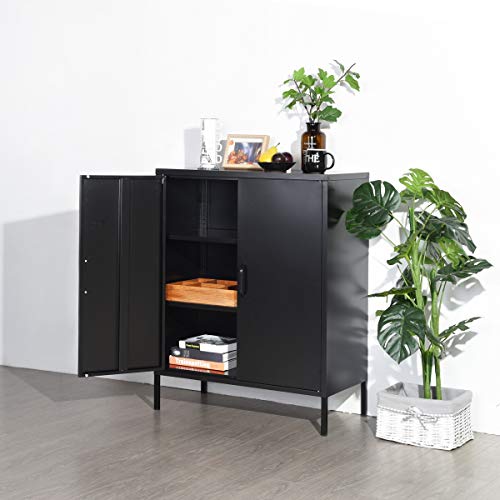 Furniturer Double Door Modern Style Metal Cabinet With 3 Shelves For Living Room Bedroom Office Storage Lockers, Black #TOP1