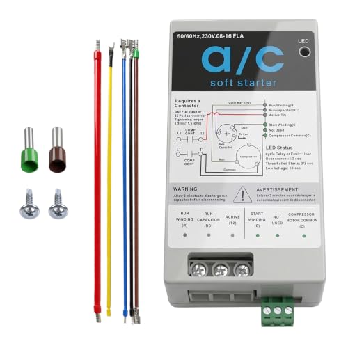 Kit de arranque suave AC 08-16A para aire acondicionado HVAC 1.75-3.5 Ton 230V, reduce corriente de arranque en 70% con protección de inversión del motor, módulo de arranque suave silencioso para hogar, RV, camper miniatura 1