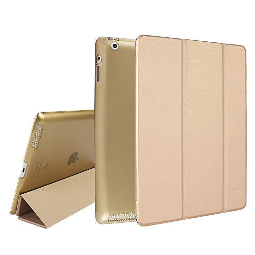 MTRONX para Apple Funda iPad 4/3 / 2, magnético Soporte triángulo y función Auto Sleep/Wake, Cubierta Protectora esmerilada translúcida -Oro(FB-GD)