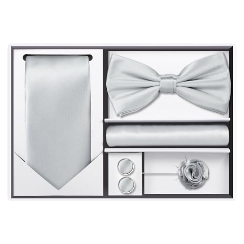 Image of Tie G .5pcs Tie set in a gift box : Tie sets : Solid color Neck tie,Satin Bow tie,Pocket Square, Lapel, Cuffs link