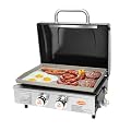 Hisencn Portable Flat Top Grill Propane Gas Grill for Outdoor, Camping, Tabletop, Kitchen, Tailgating, RV - 369 sq. in. Heavy Duty & 24000 BTUs Griddle for BBQ Grill, 22 Inch with Hood, with Carry Bag