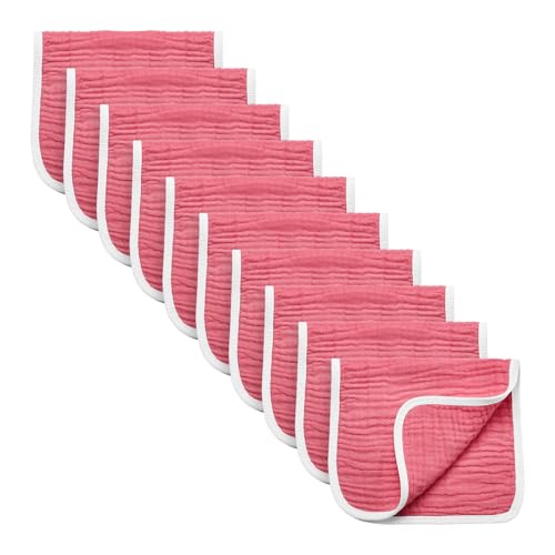 Image of Synrroe Muslin Burp Cloths Large Pack of 10 Extra Absorbent and Soft 6 Layers 20 by 10 Inches 100% Cotton (Rose Red 10 Pack)