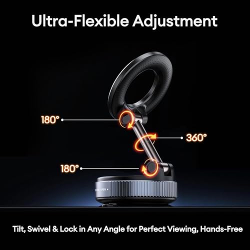 Image of GadgetBite 360 Magnetic Car Mobile Holder for Dashboard Vacuum Suction Phone Holder Mount Hand Free Magnetic Cell Phone Stand with Strong Grip Shockproof Suction Cup for Car Gym Office Table - Black