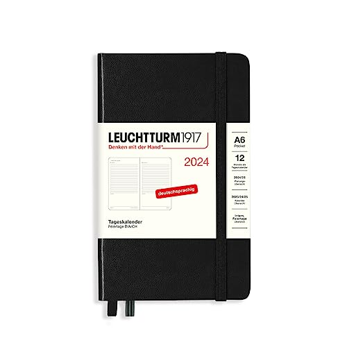 LEUCHTTURM1917 367592 Tageskalender Pocket (A6) 2024, Schwarz, Deutsch, 12 Monate