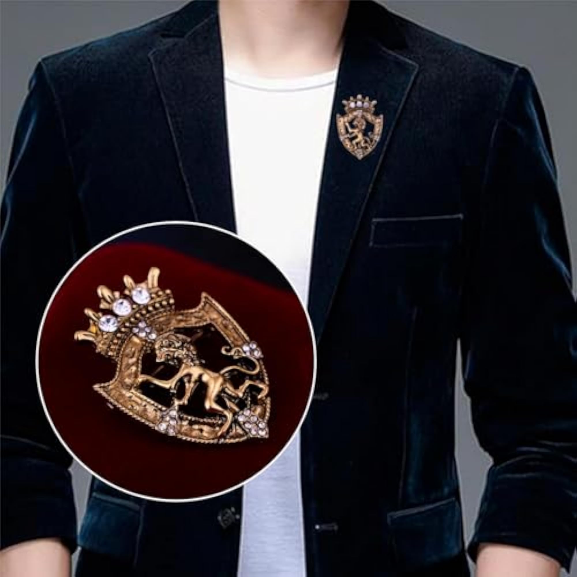 Men's Antique Style Royal Lapel Brooch with White Diamonds