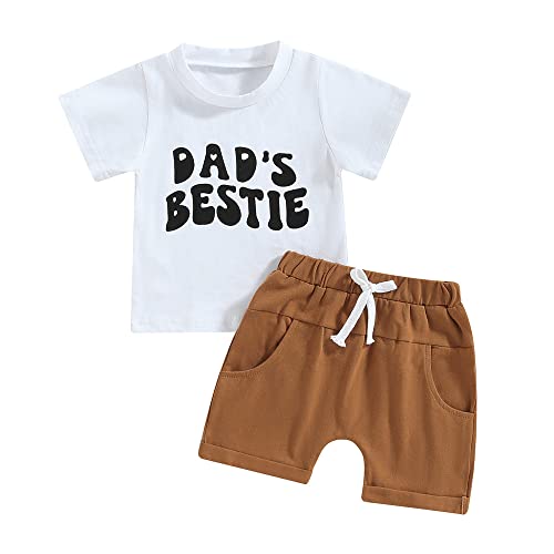 Toddler Baby Boy Clothes Letter Short Sleeve T-Shirt Tops Boys Shorts Joggers with Pocket Casual Summer Outfits (B-White,12-18M)