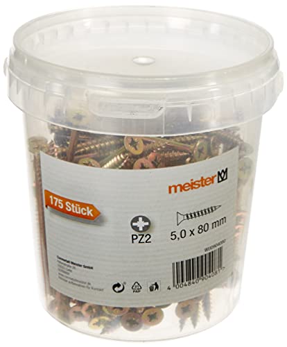 Meister Universalschrauben 5,0 x 80 mm - 175 Stück im Set - Senkkopf - PZ Pozidriv-Antrieb - Teilgewinde - Gelb verzinkt / Schrauben-Set / Schrauben-Eimer / 904080 Grau Meister Universalschrauben 5,0 x 80 mm - 175 Stück im Set - Senkkopf - PZ Pozidriv-Antrieb - Teilgewinde - Gelb verzinkt / Schrauben-Set / Schrauben-Eimer / 904080 Grau