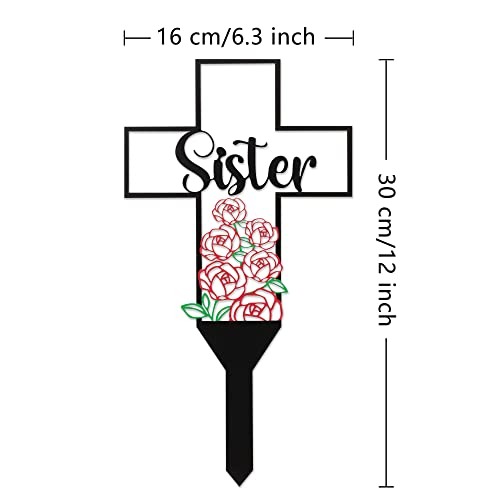 image for BUoonyer Sister Memorial Graves Markers Cemetery Decorations, Metal Cr