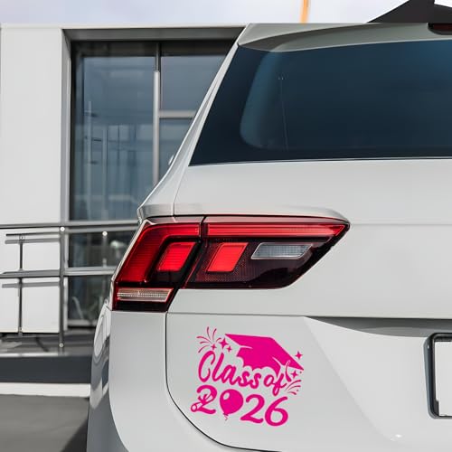Image of 2x Class of 2026 Car Sticker & Graduation Hat Sticker Removable Graduate Decal 8 inchx 7.1 inch Waterproof Vinyl Decals Arts & Crafts for Graduation Party Decorations (Neon Pink)