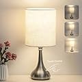 Boncoo Touch Control Table Lamp, 3 Way Dimmable Simple Night Light Lamp with White Lampshade Silver Metal Base, Small Bedside Table Lamp for Bedroom, Office, Dorm, A19 9W 3000K Bulb Included