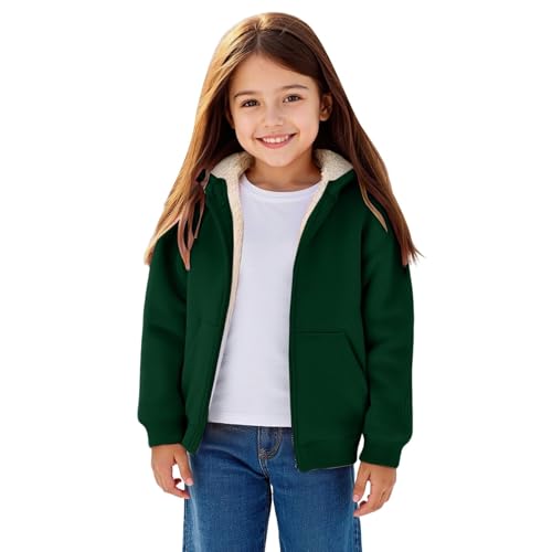Girls Hooded Fleece Lined Jacket Coat Winter Warm Sherpa Lined Zip Up Sweatshirt Jackets Windproof Outerwear With Pocket