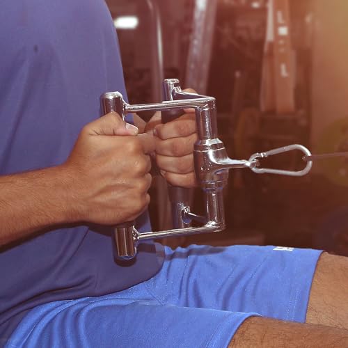 Image of USI Universal Cable Machine Attachment LAT Pulldown Attachments Home Gym Triceps Pull Down Attachment Cable Machine Equipments for Home Gym (Silver- V-Shaped Bar)