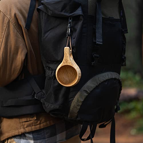 Gcs Handmade Kuksa Wood Camp Mug With Fork And Spoon Lightweight & Eco-Friendly Traditional Handcrafted Wooden Cup With Natural Chestnut Bushcraft Or Camping Leather Lanyard #TOP4