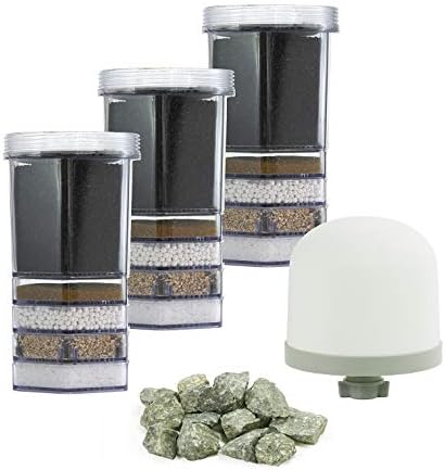 AcalaQuell Smart Water Filter Cartridge Premium Year Package Including: 3 x Premium Cartridge, 1x Acala Ceramic Pre-Filter, 1x Mineral Stones