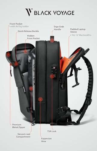 Image of BlackVoyage Vortex Vacuum Seal Travel Backpack 60L Expandable Air Compression System Water Resistant TSA Lock, Aero (Black), 60L (Air Pump Included), Aero
