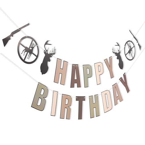 Image of Deer Hunting Camo Happy Birthday Banner,Deer Hunting Party Decorations | The Big One Deer Hunting Birthday Banner,Buck Deer Party Decorations