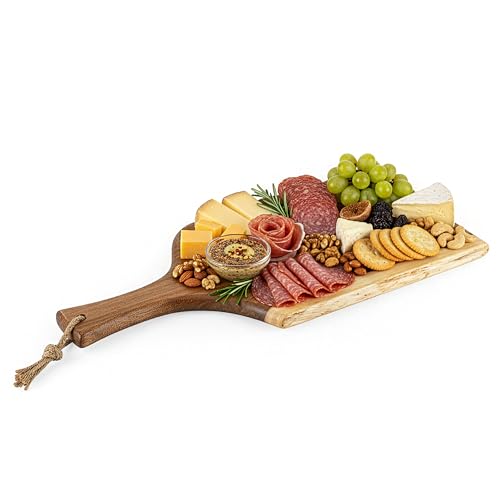 PICNIC TIME Artisan 18' Acacia Charcuterie Board with Raw Wood Edge, Wooden Cutting Board with Handle, All-Purpose Serving Platter, Decorative and Reversible Serving Plank (Acacia Wood)
