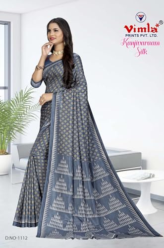 Image of Vimla Women's Kanjivaram Silk Uniform Saree and Unstitched Blouse Piece | Office School Uniform Saree For Women | Sari for Women