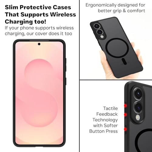 Image of RIGGEAR Shockproof Sleek Hybrid Armor Magnetic Back Cover Case Compatible with MagSafe Accessories for Samsung Galaxy S25 Edge (Smoke Black Matte PC with Black TPU Bumper)