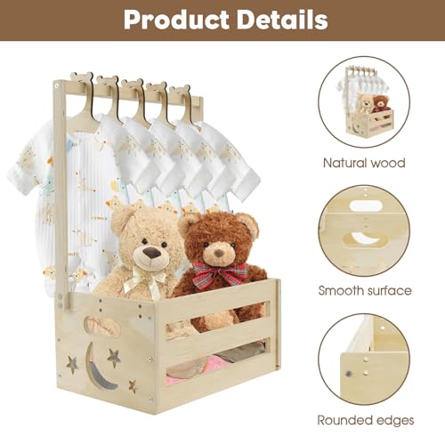Panier de rangement décoratif bébé en bois avec penderie ouverte pour chambre de naissance