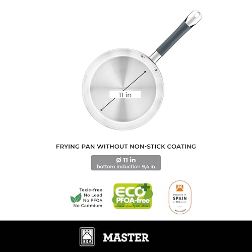 BRA Master Set of Frying Pans 20-24-28 cm, Stainless Steel, Non-Stick, PFOA Free, Full Induction, Suitable for All Types of Cookers, Silicone Coated Stainless Steel Handle - Image 4