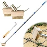 Moss Remover Brush Crack Weeder Tool Stainless Steel Crevice Weeder with 2 Brush Heads - Long Handle Weed Puller for Deck, Patio, Walkway, Driveway Crevice Cleaning Tool (Moss Remover Tool-2)