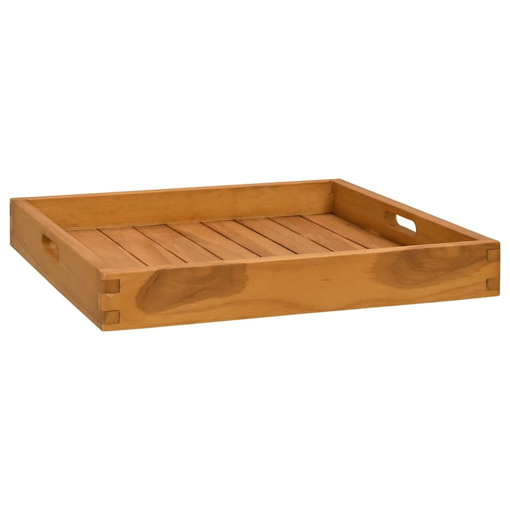 Bandeja de servir de madera maciza de teca de 50 x 50 cm con bordes elevados y asas empotradas, bandeja para servir para buffet, cocina, fiesta, catering, ideal como plato para queso, tartas