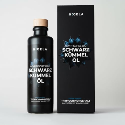 Nigela BIO Schwarzkümmelöl ungefiltert - Ägyptisches Schwarzkümmel Öl mit hohem Thymochinongehalt - In Bayern hergestellt - Zertifiziertes & Laborgeprüftes Black Seed Oil - 200ml
