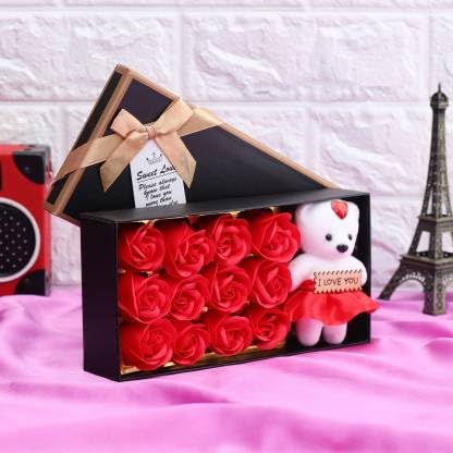 TIED RIBBONS Valentine Gift for Girlfriend Boyfriend Husband Wife Girls Boys Romantic Love Couple Him Her Men Women - (Scented Red Rose Flowers Gift Box with Teddy Bear)-picture-11
