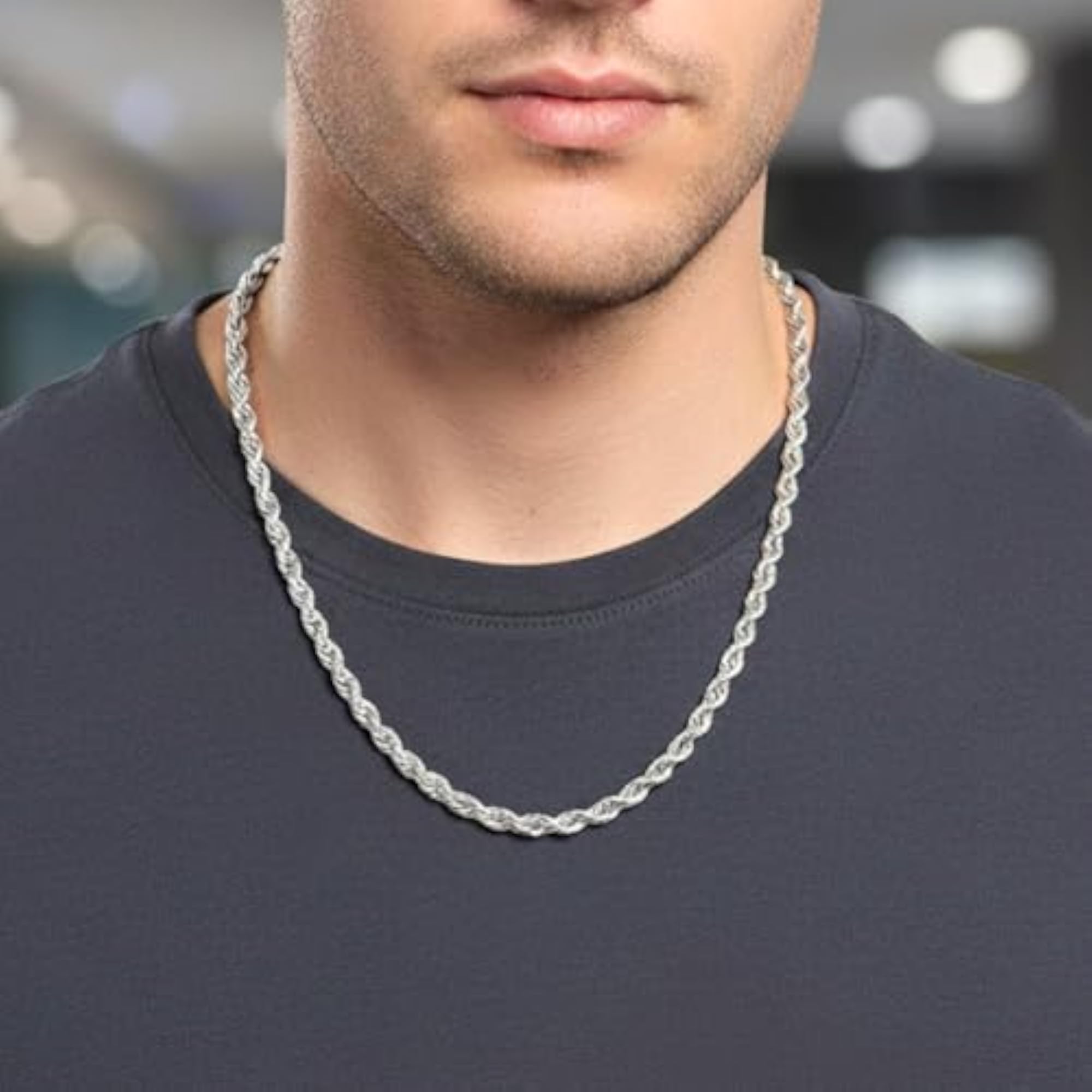 Men's Twisted Rope Stainless Steel Chain Necklace, 24 Inches