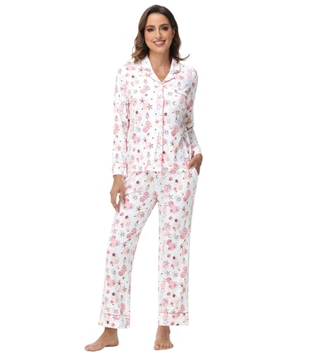 Image of Pajamas Set for Women Soft Knit Button Down Sleepwear 2 Piece Breathable Viscose from Bamboo Pjs S-XXL
