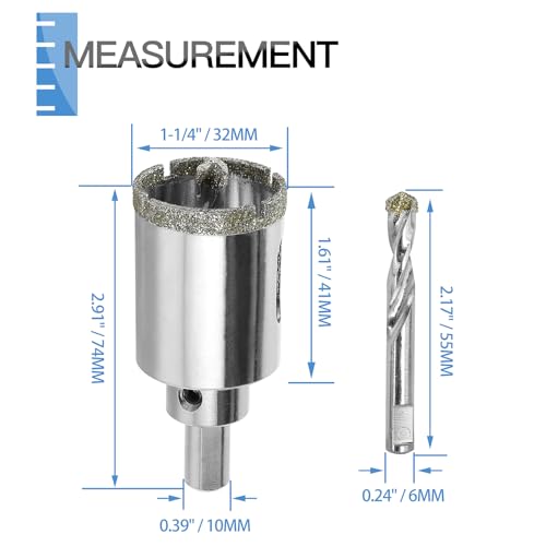 Image of 1-1 /4 inch / 32mm Diamond Glass Hole Saw with Center Drill Bit for Ceramic, Glass, Tile, Porcelain, Marble