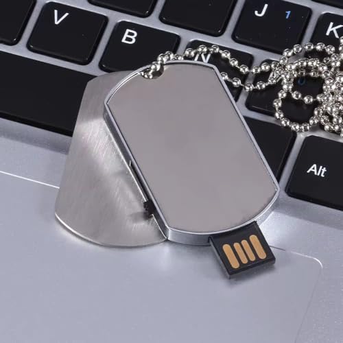 Image of 128gb Pendrive Slider USB Flash Drive Dog Tag Style, Metal, Silver, with Ball Chain Necklace, Portable Memory Storage, 1Pc, Novelty USB, Grade A chip