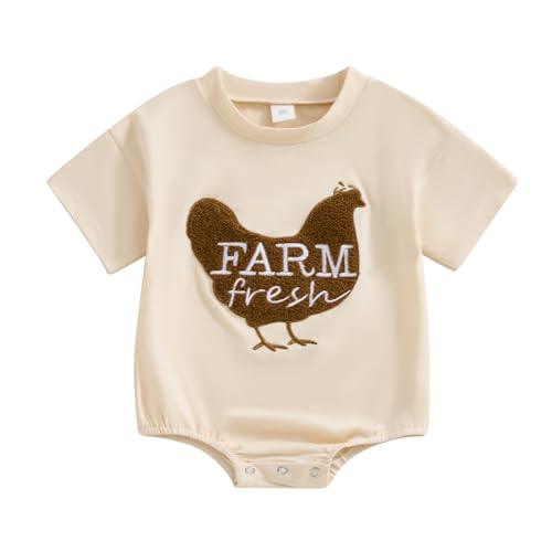 Image of Kayotuas Baby Boys Girls Farm Animal Outfit Summer Clothes Cow and Chicken T Shirt Romper Newborn Country Western Onesie Tops