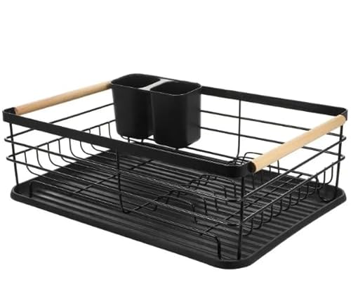 Escorredor De Louça Com Bandeja e Porta Talher Bancada Pia (Preto)